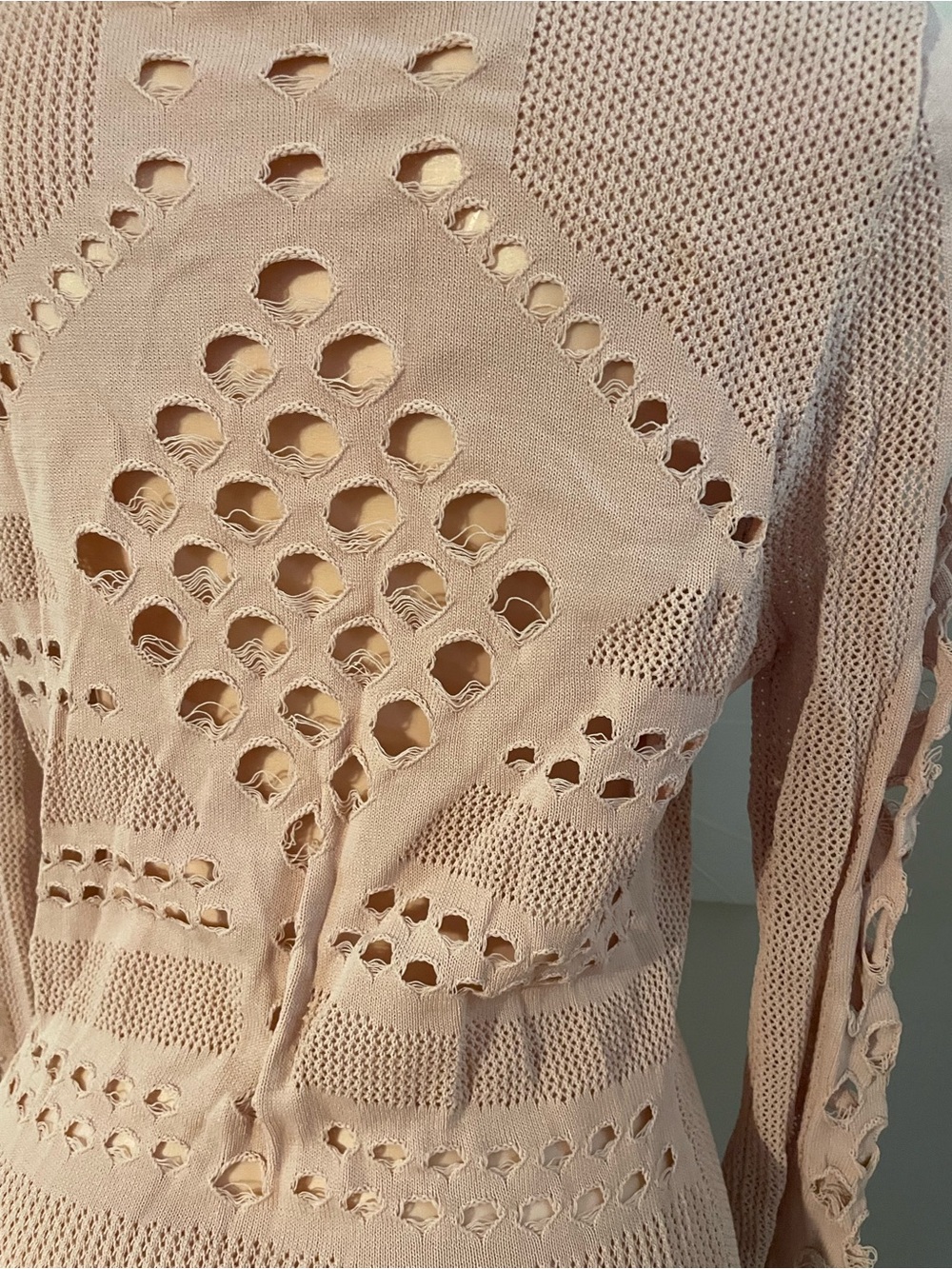 Long sleeve geometric cutout stretch bodysuit Distressed Grunge punk rock 1x - Picture 6 of 10